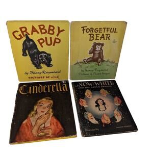 4 1940's Vintage Children's Picture Books Cinderella Snow White First Edition HC